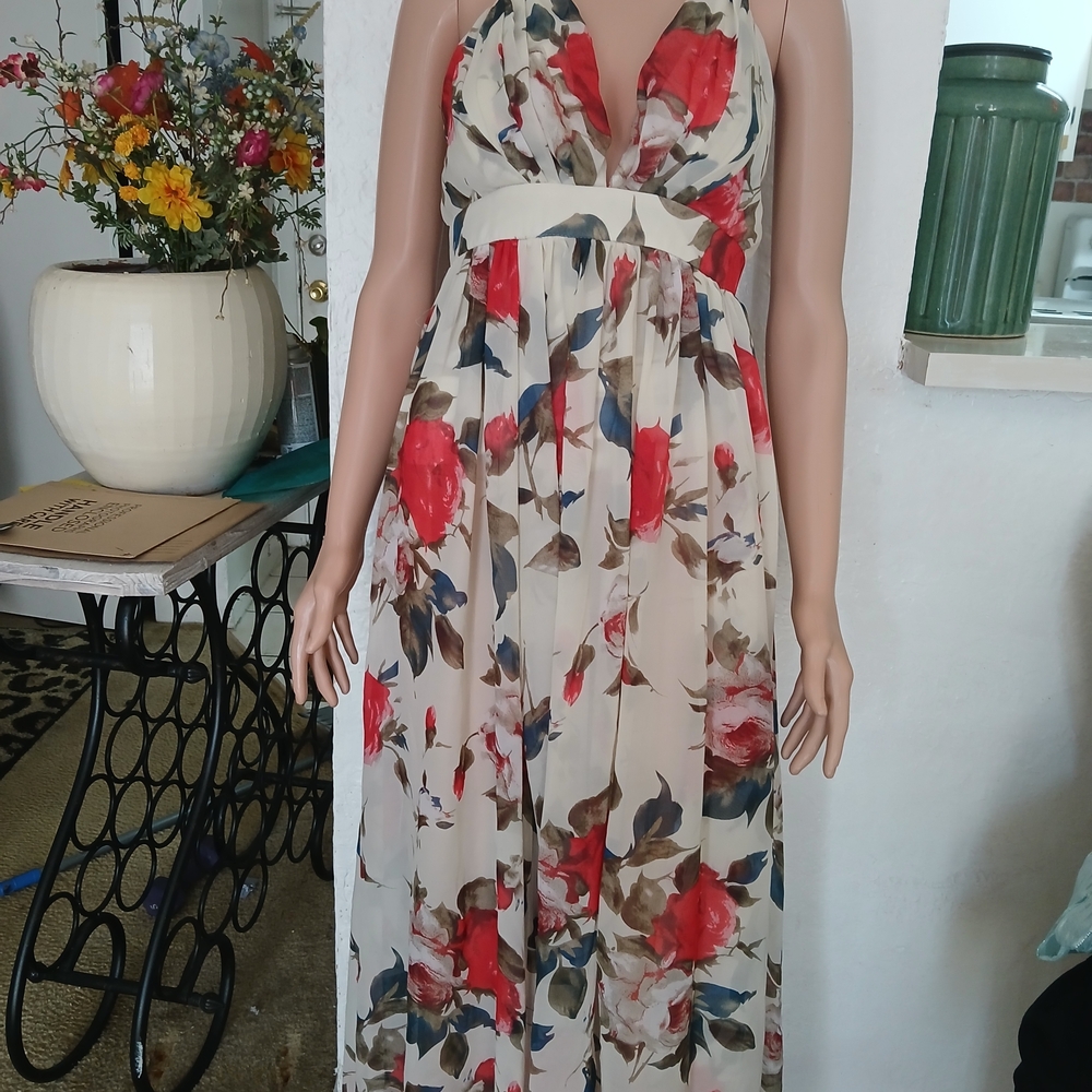 Dainty Hooligan Red and Cream Floral Maxi Dress